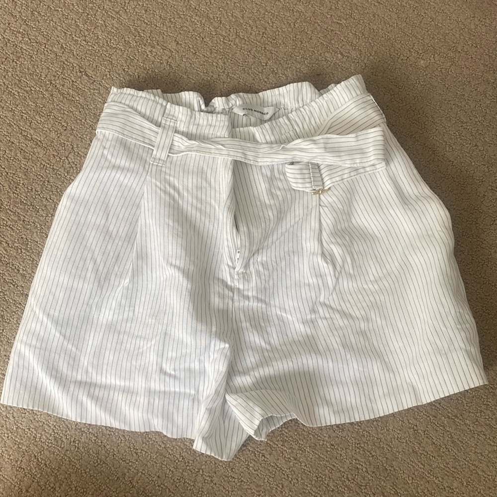 Club Monaco Pin Striped Linen Blend White and Black Shorts